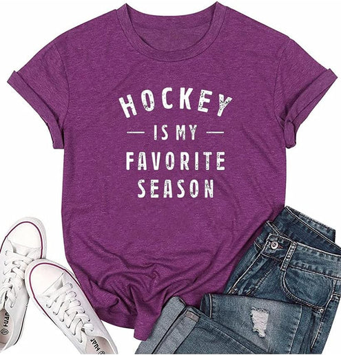 Qrupoad Hockey is My Favorite Season T Shirt Women Ice Hockey Player Gift Shirts Summal Casual Graphic Tees Tops