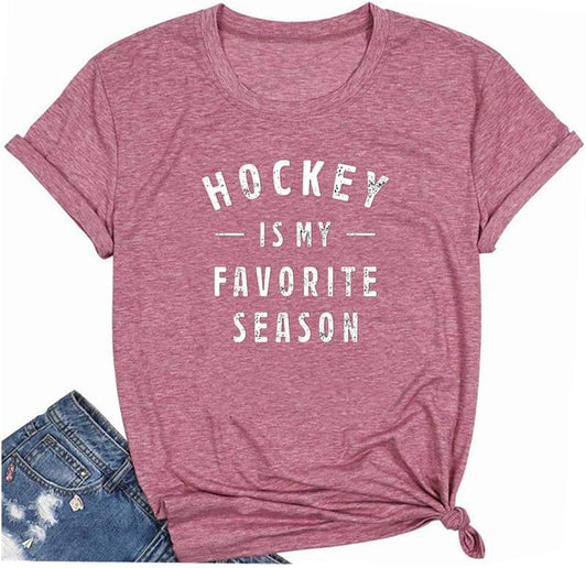 Qrupoad Hockey is My Favorite Season T Shirt Women Ice Hockey Player Gift Shirts Summal Casual Graphic Tees Tops
